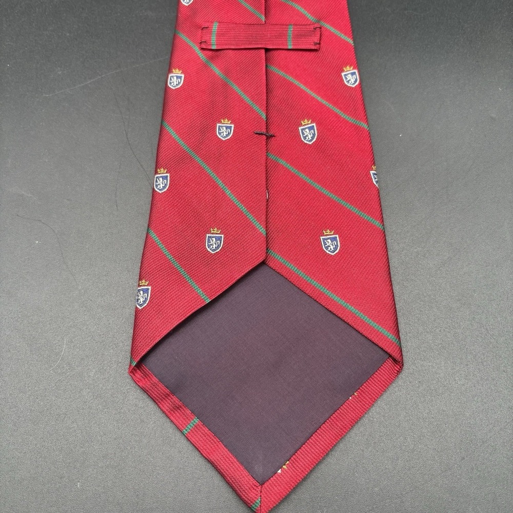 Polo Ralph Lauren Crest Shield Red Green Stripe Silk Tie Repp Stripes USA - Picture 8 of 16